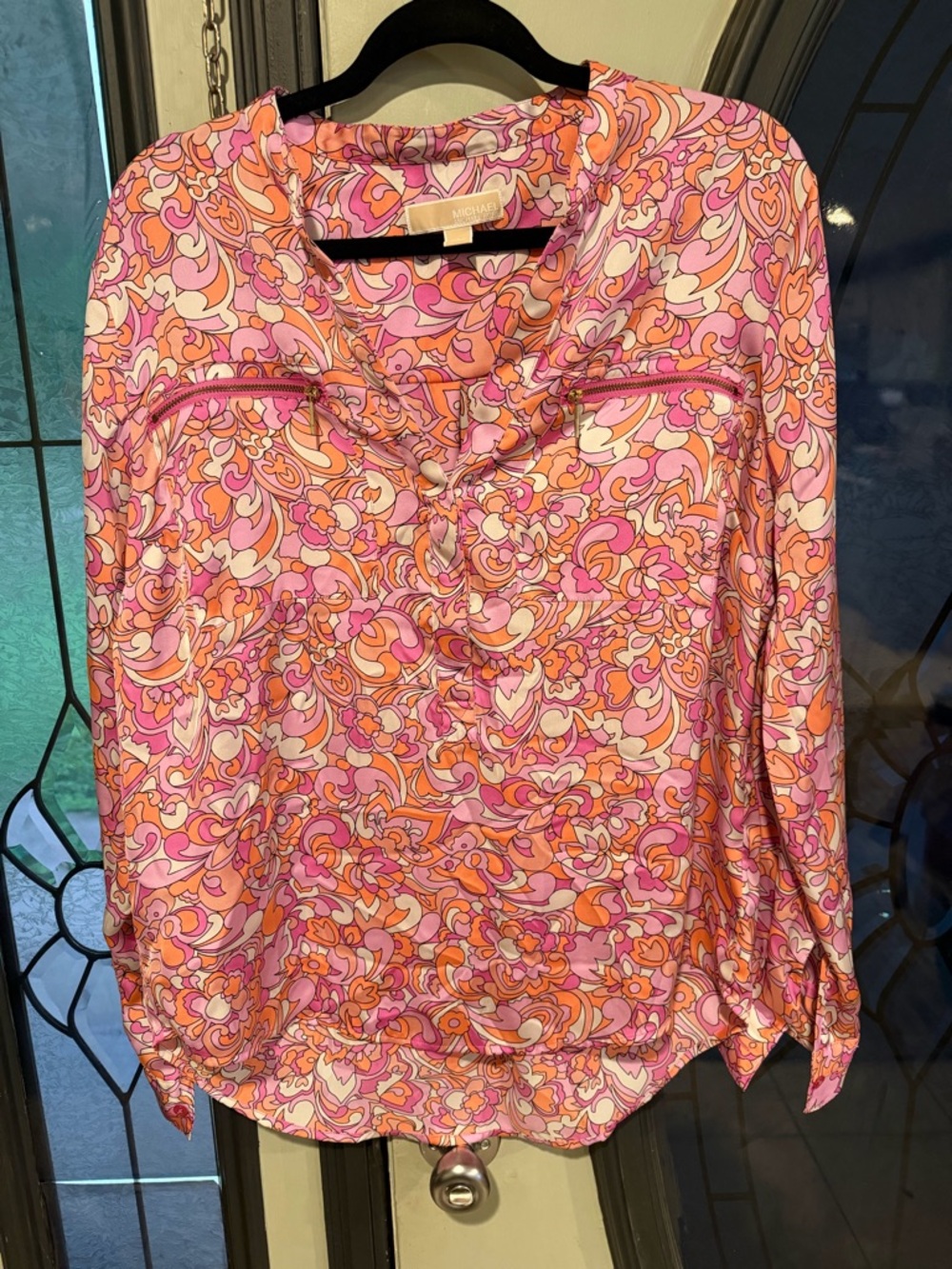 Michael Kors Pink & Orange Retro Swirl Long-Sleeve Blouse